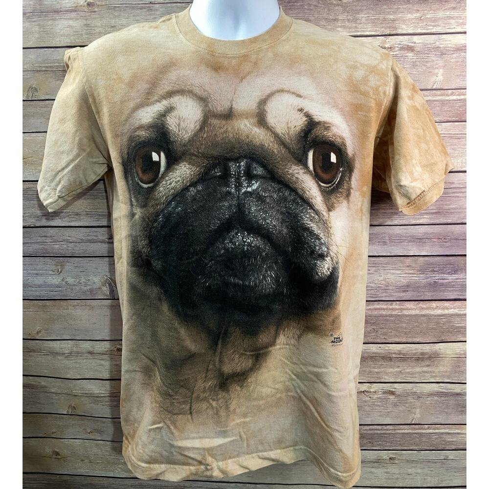 The Mountain Unisex Tie Dye Pug Dog Face T-Shirt Graphic Print Brown Size Small